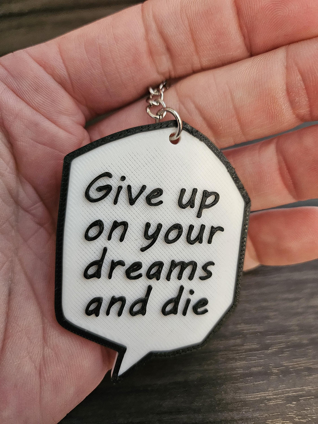Attack on Titan Levi Manga - Give Up On Your Dreams and Die Speech Bubble Key Chain (etsy image id: 6275205180)