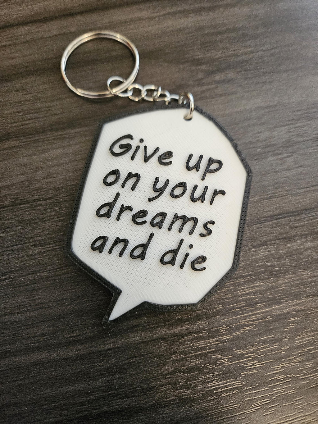 Attack on Titan Levi Manga - Give Up On Your Dreams and Die Speech Bubble Key Chain (etsy image id: 6275205184)