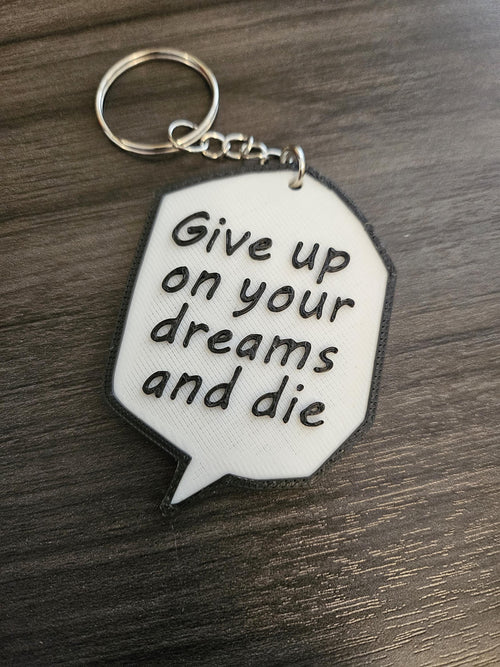 Attack on Titan Levi Manga - Give Up On Your Dreams and Die Speech Bubble Key Chain (etsy image id: 6275205184)