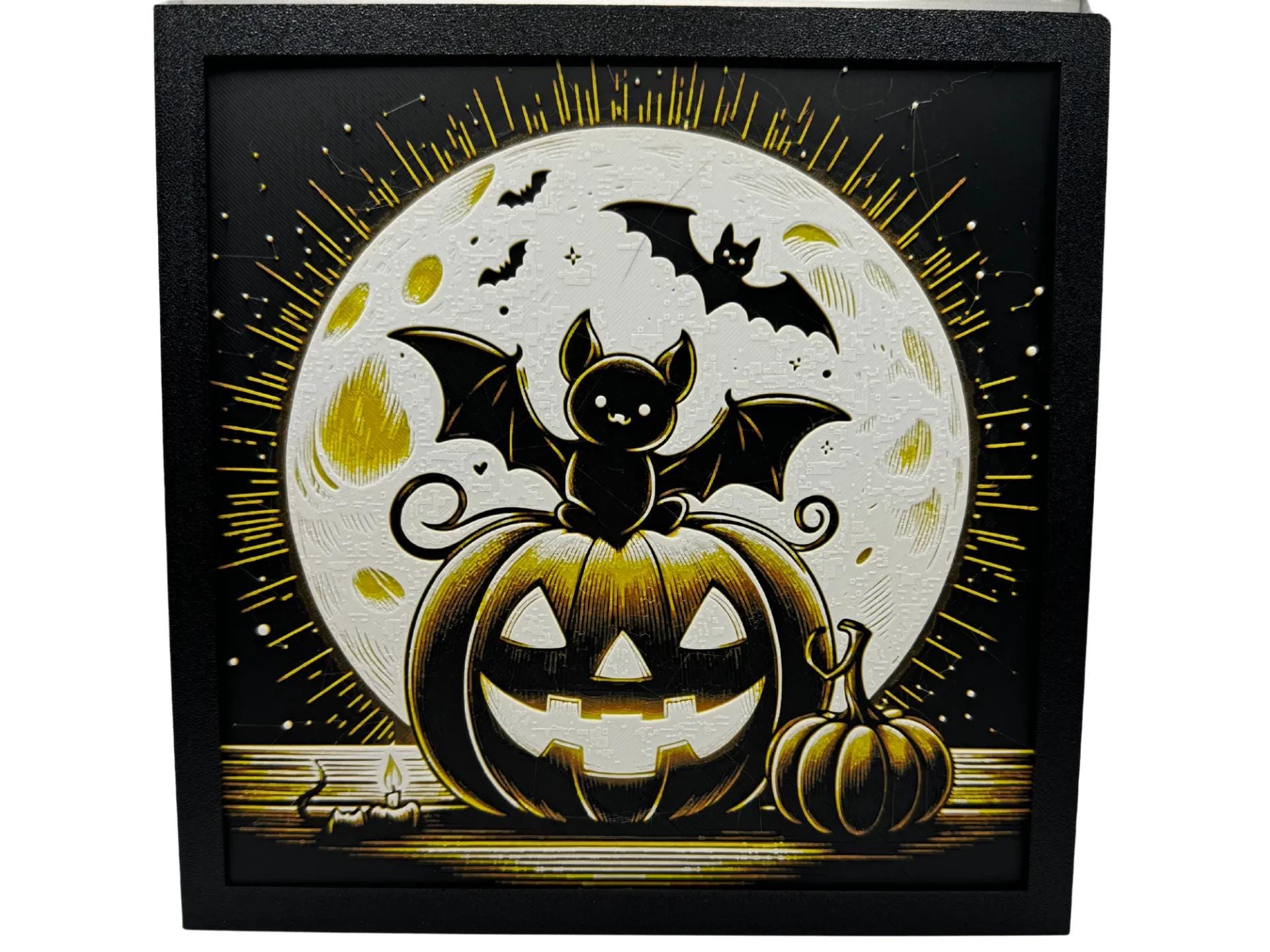 Halloween Pumpkins and Bats Painting - 3D Printed (etsy image id: 6518156744)