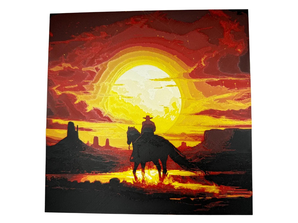 Cowboy Riding Into Sunset  Painting - 3D Printed (etsy image id: 6566187443)