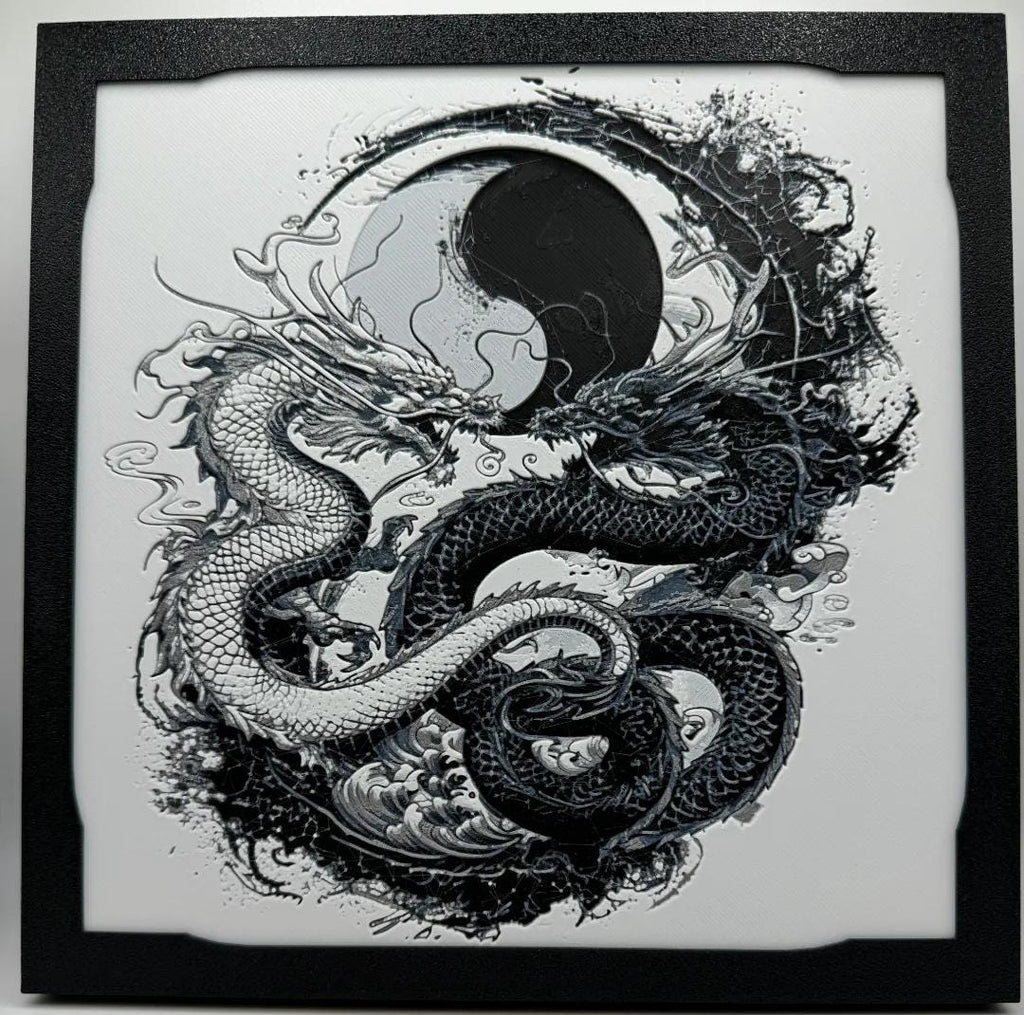 Twin Dragons With Yin and Yang  Painting - 3D Printed (etsy image id: 6566199665)