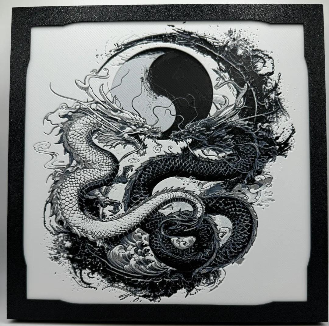 Twin Dragons With Yin and Yang  Painting - 3D Printed (etsy image id: 6566199665)