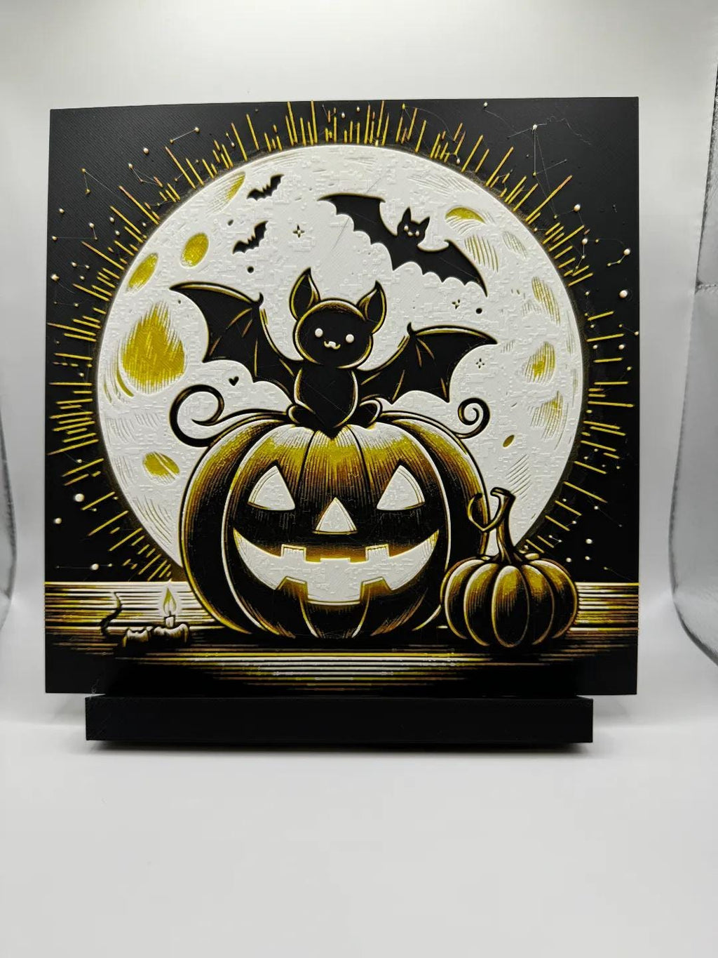 Halloween Pumpkins and Bats Painting - 3D Printed (etsy image id: 6566277981)