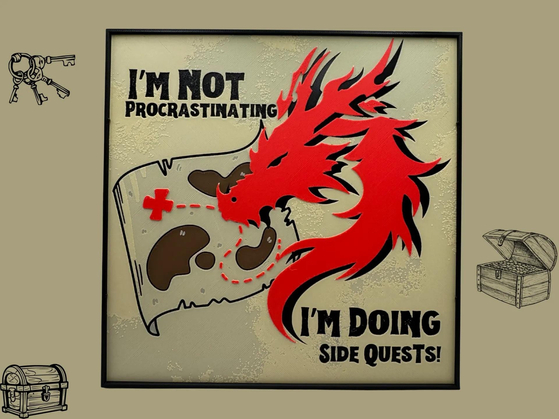 I'm Not Procrastinating I'm Doing Side Quests - Board Gaming Wall Art - 3D Printed (etsy image id: 6741564121)