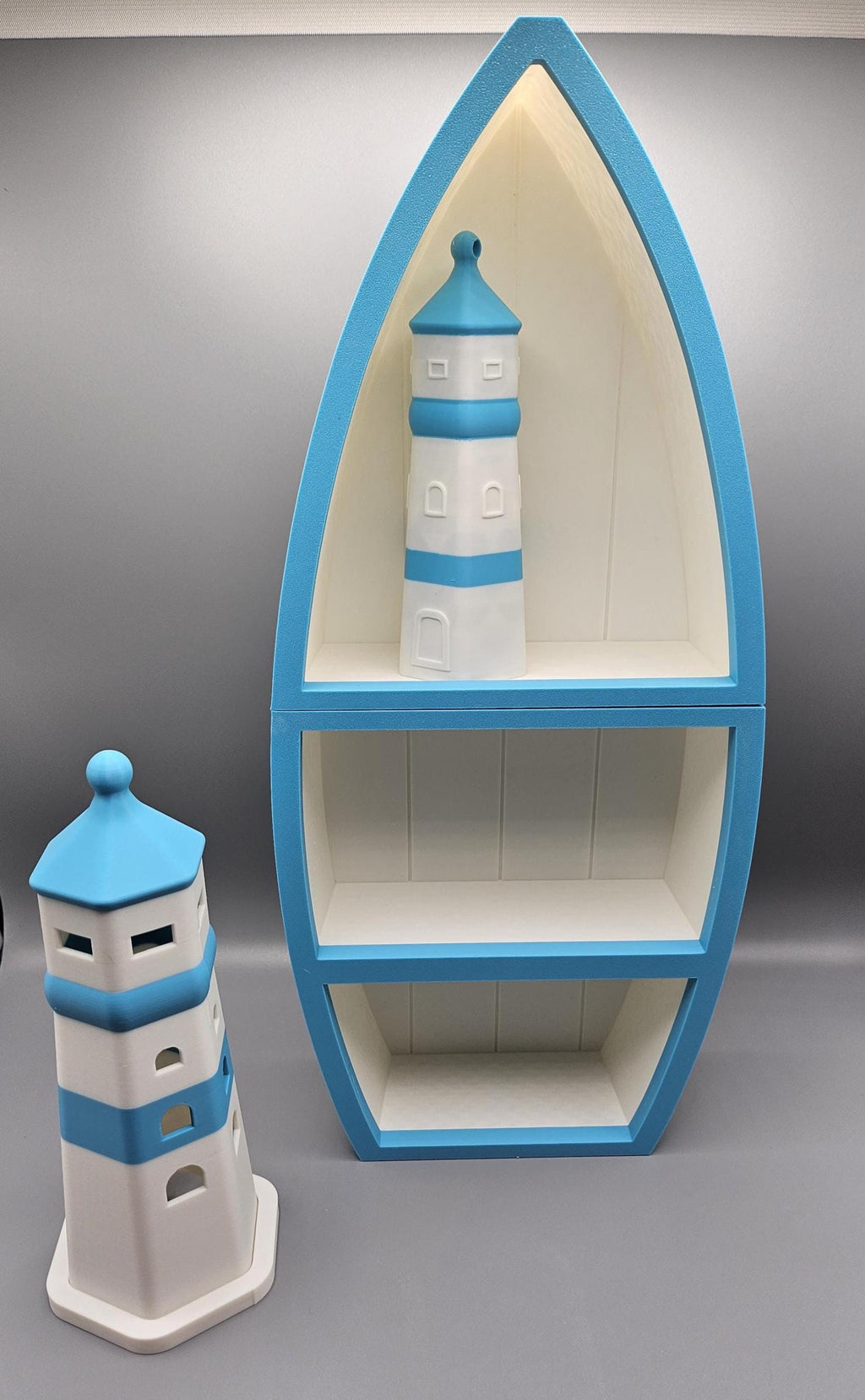 3D Printed Lighthouse Tealight: Beach Decor, Sky Blue Accents (etsy image id: 7022470954)