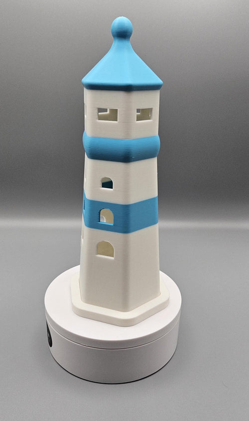 3D Printed Lighthouse Tealight: Beach Decor, Sky Blue Accents (etsy image id: 7022473040)
