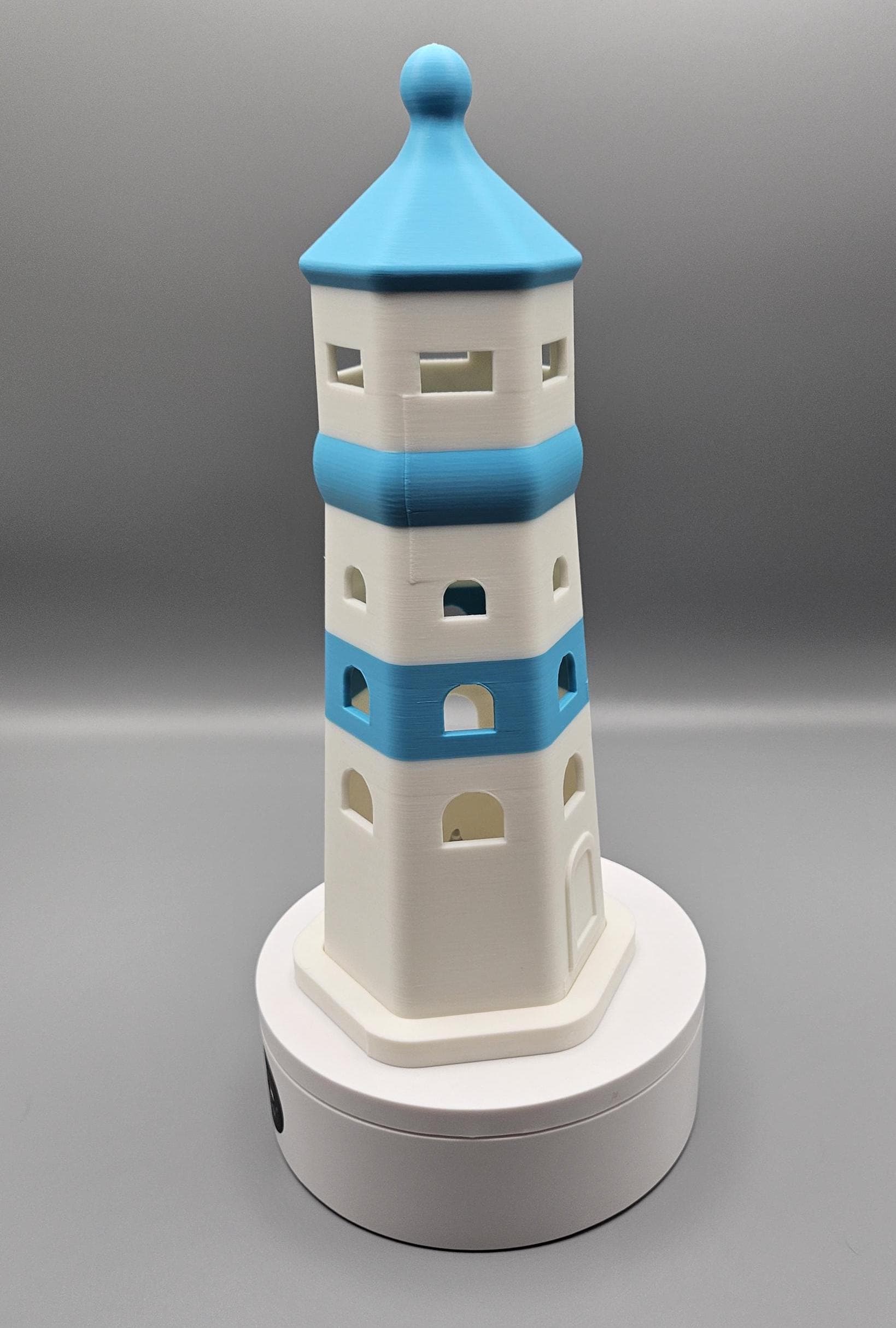 3D Printed Lighthouse Tealight: Beach Decor, Sky Blue Accents (etsy image id: 7022474742)