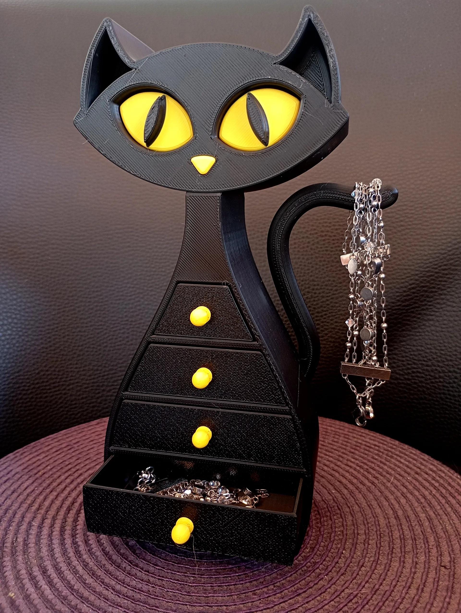 Black Cat Custom Jewelry Box - 5 Drawers plus Necklace Holder! (etsy image id: 7059209524)