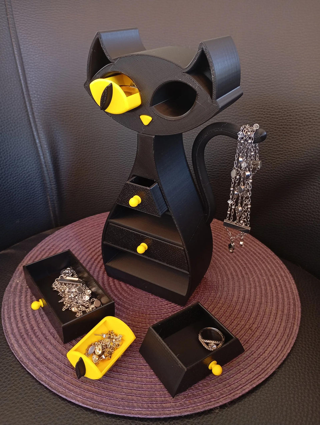 Black Cat Custom Jewelry Box - 5 Drawers plus Necklace Holder! (etsy image id: 7059209560)