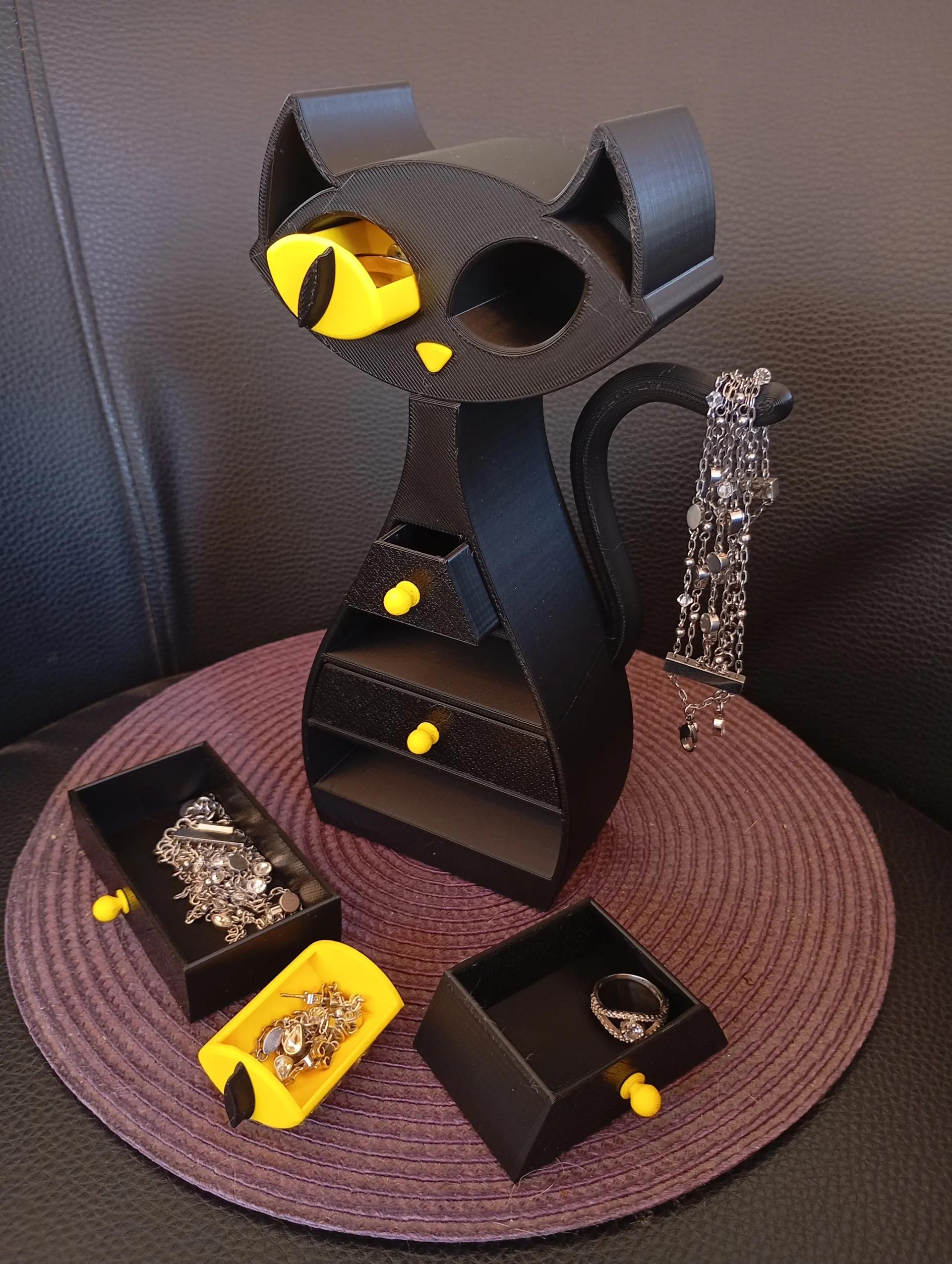 Black Cat Custom Jewelry Box - 5 Drawers plus Necklace Holder! (etsy image id: 7059209560)