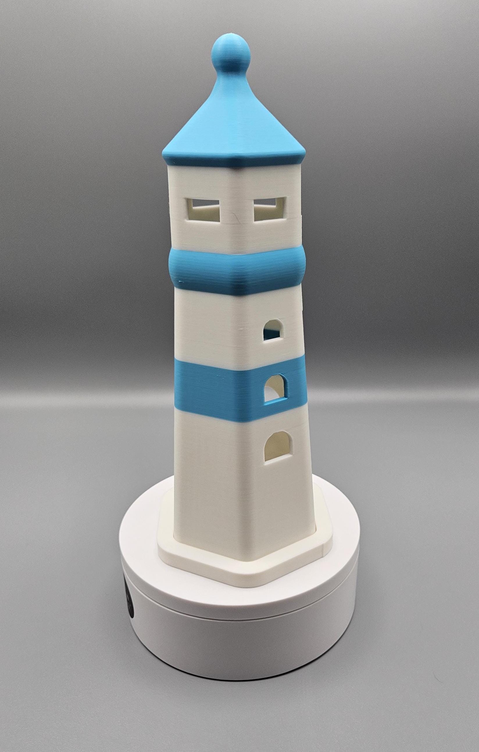 3D Printed Lighthouse Tealight: Beach Decor, Sky Blue Accents (etsy image id: 7070447521)