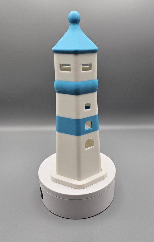 3D Printed Lighthouse Tealight: Beach Decor, Sky Blue Accents (etsy image id: 7070447521)