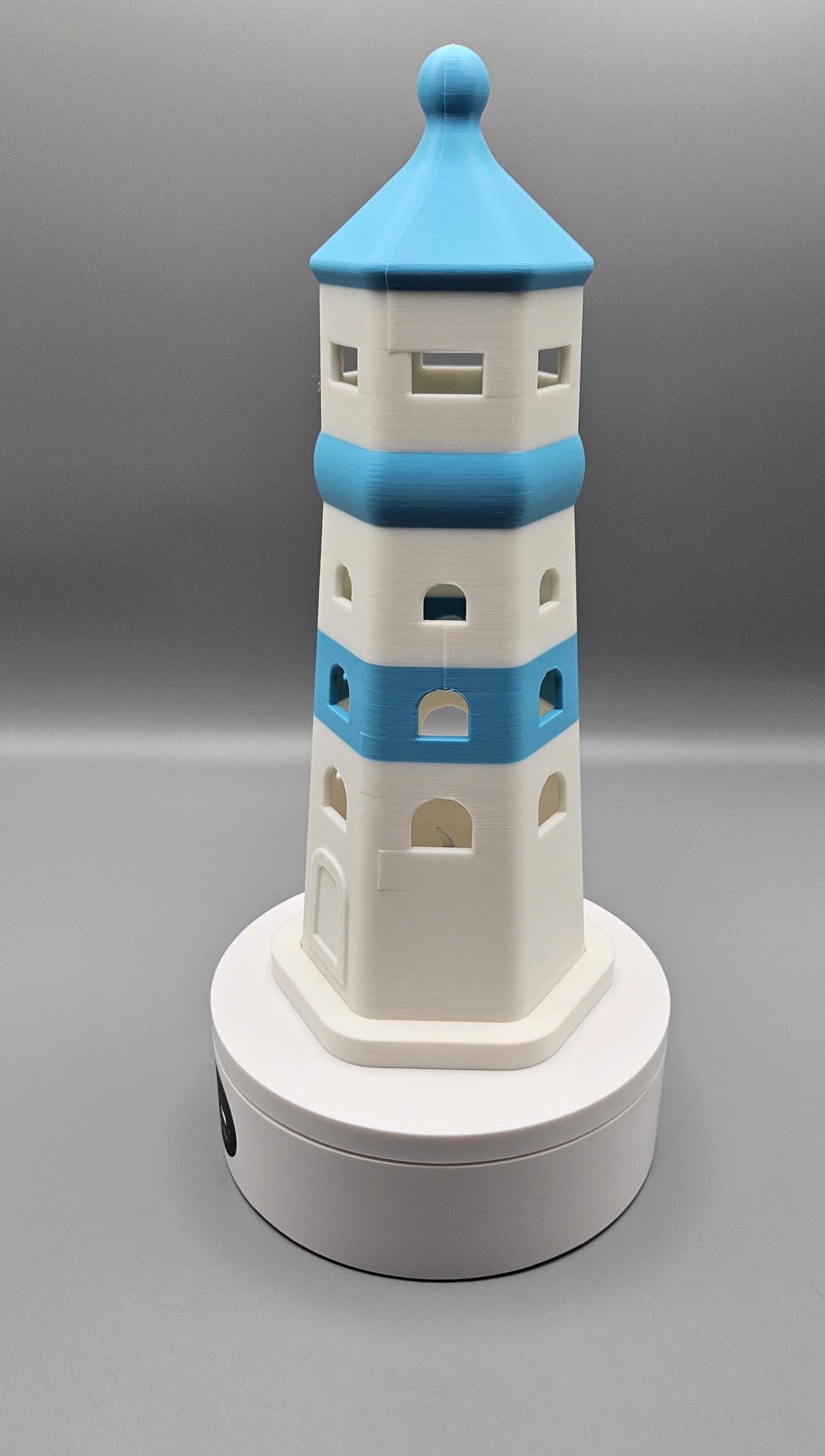 3D Printed Lighthouse Tealight: Beach Decor, Sky Blue Accents (etsy image id: 7070449611)