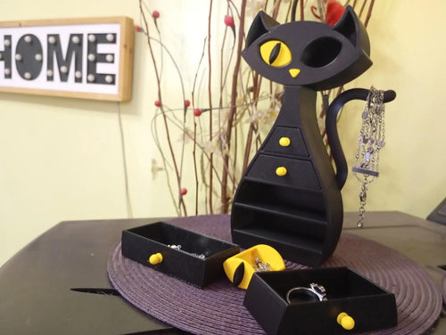 Black Cat Custom Jewelry Box - 5 Drawers plus Necklace Holder! (etsy image id: 7107162289)