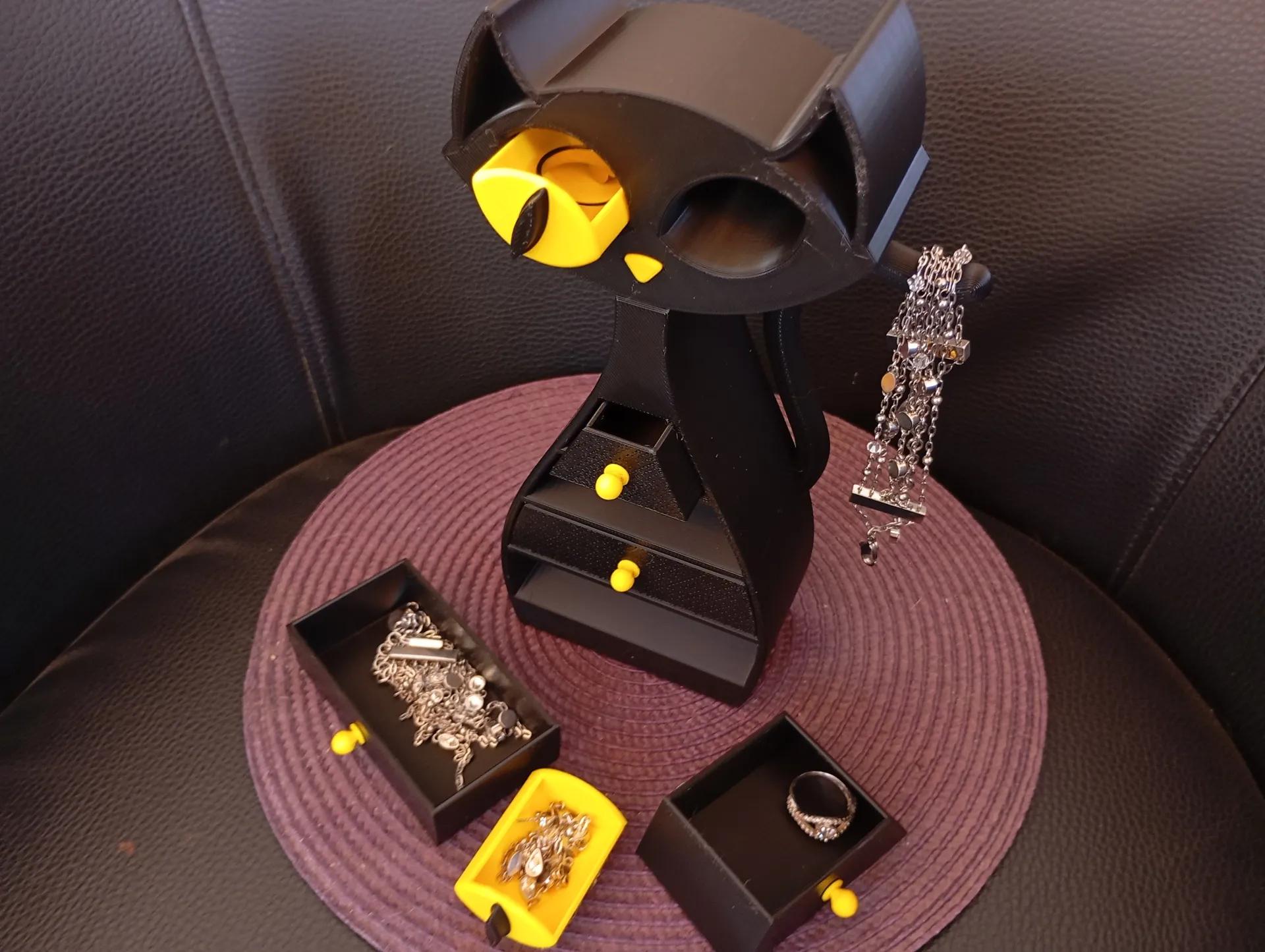 Black Cat Custom Jewelry Box - 5 Drawers plus Necklace Holder! (etsy image id: 7107162303)